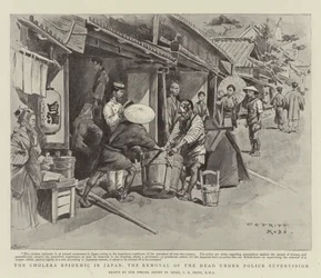 Die Cholera-Epidemie in Japan, die Entfernung der Toten unter polizeilicher Aufsicht